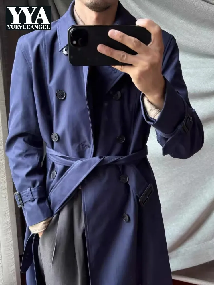 Autumn Retro Classic Double Breasted Mid Length Windbreaker Coat Jacket Fashion Casual Trench Coats Sashes Daily Long Overcoat