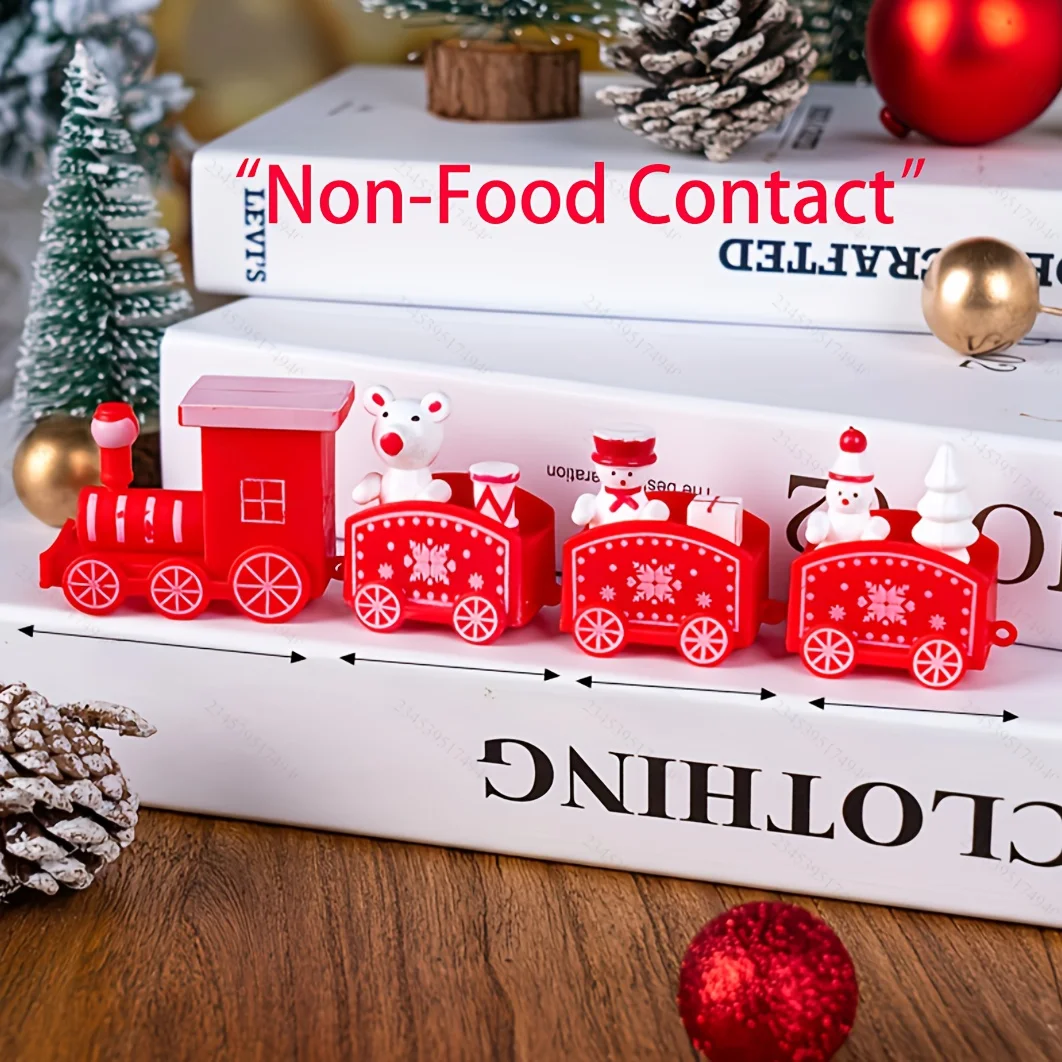 

Christmas Train Decoration 4-Piece Set, Red & White Snowflake Desktop Decor, Durable Plastic Holiday Party Gift for Adults