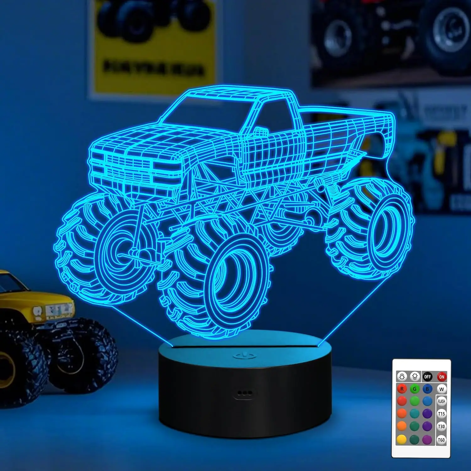 

3D-ночники для детей, светодиодная лампа-монстр-трак с изменением цвета, акриловый светильник в форме автомобиля для декора спальни