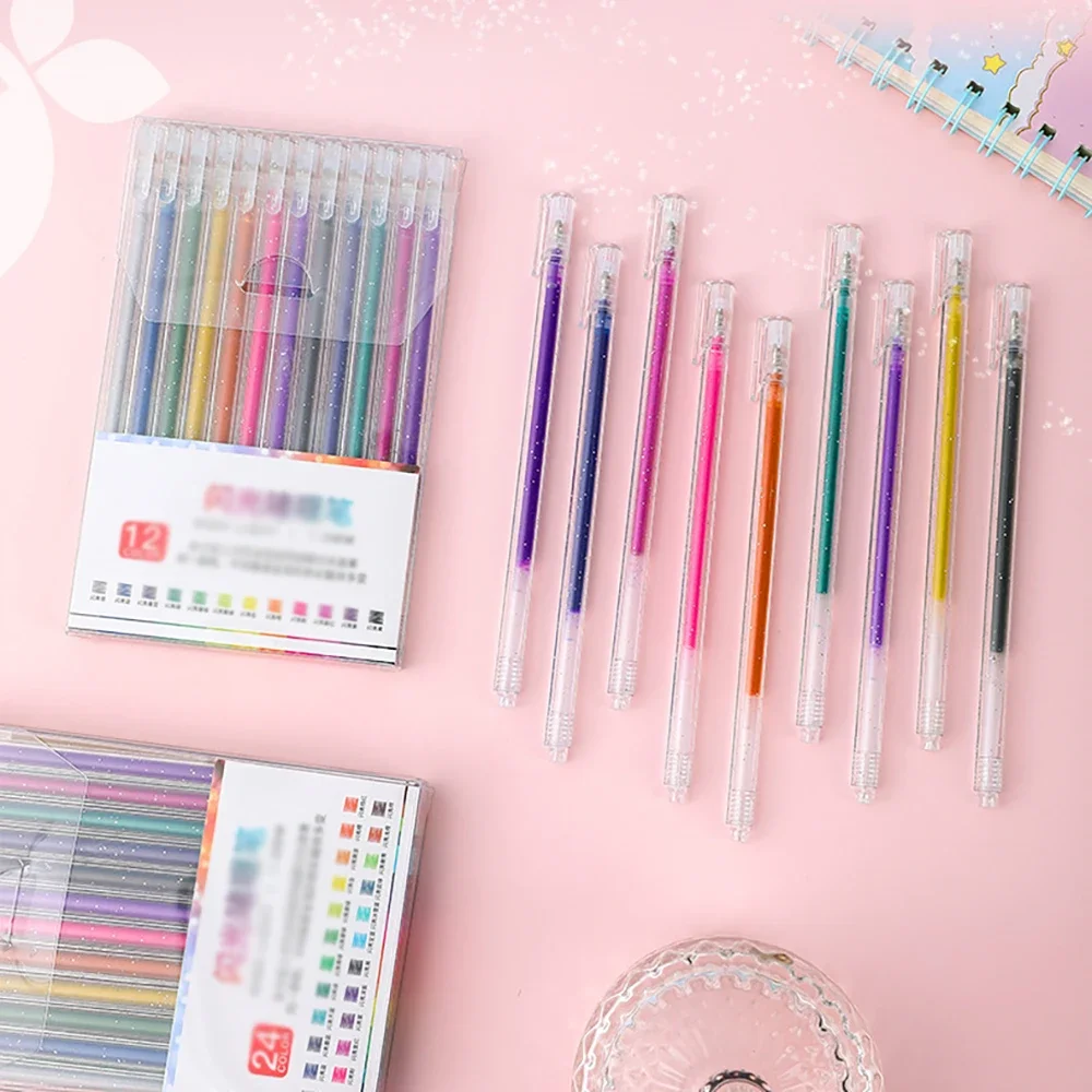 

8/12 цветных гелевых ручек с блестками, цветные нейтральные ручки, флуоресцентные маркеры, специальные маркеры для студентов.
