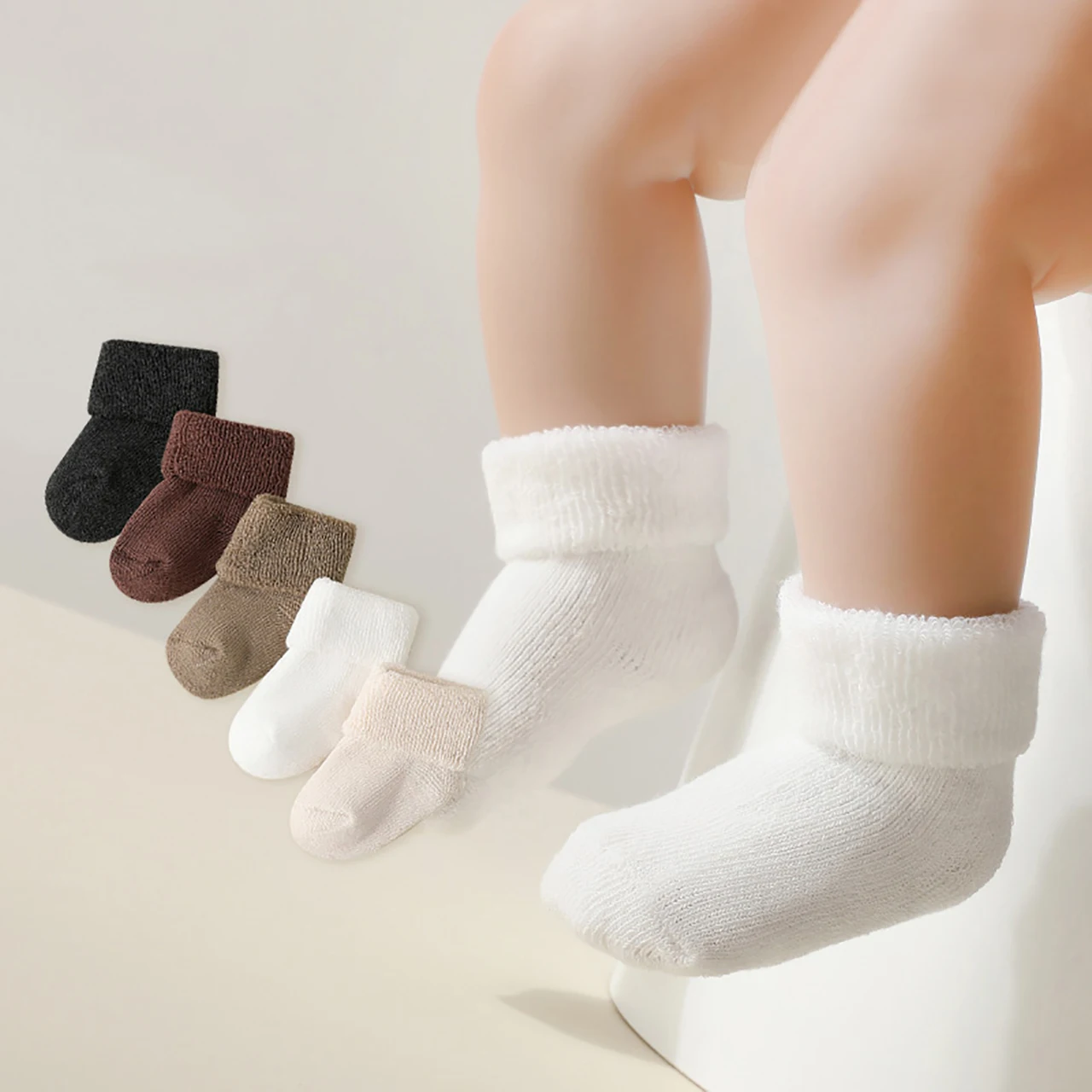 

5 Pairs Baby Socks Winter Thick Terry Kids Mid Tube Socks For Girl Boy Solid Color Warm Newborn Anti Slip Floor Socks