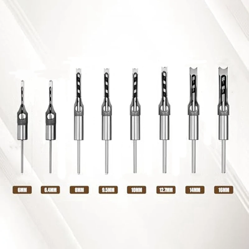 8Pcs Woodworking Square Hole Drill Bits,Wood Mortising Chisel,Square Hole Mortising Chisel Drill Bit For Mortising