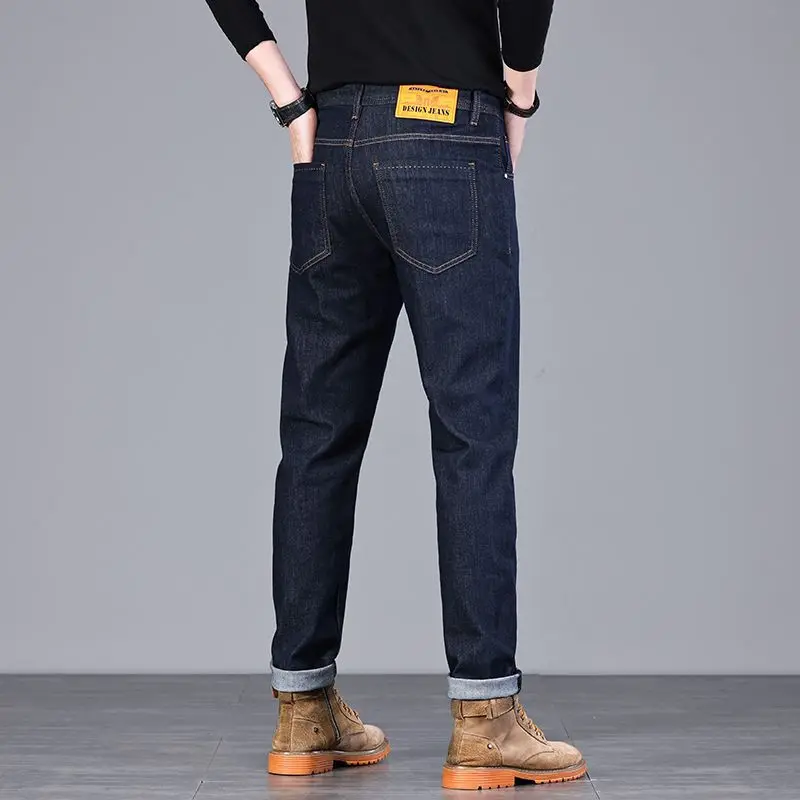 Original color elastic slim fit jeans for spring and summer of 2025 men's casual and comfortable small straight leg pants