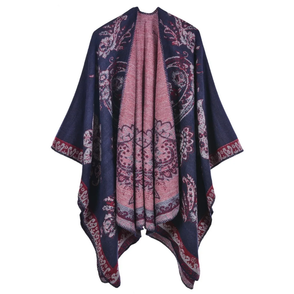 

Autumn Winter Women Shawl Fashion Imitation Cashmere Jacquard Fork Thickened Cloak Lady Warm Shawl Ponchos Capes P8