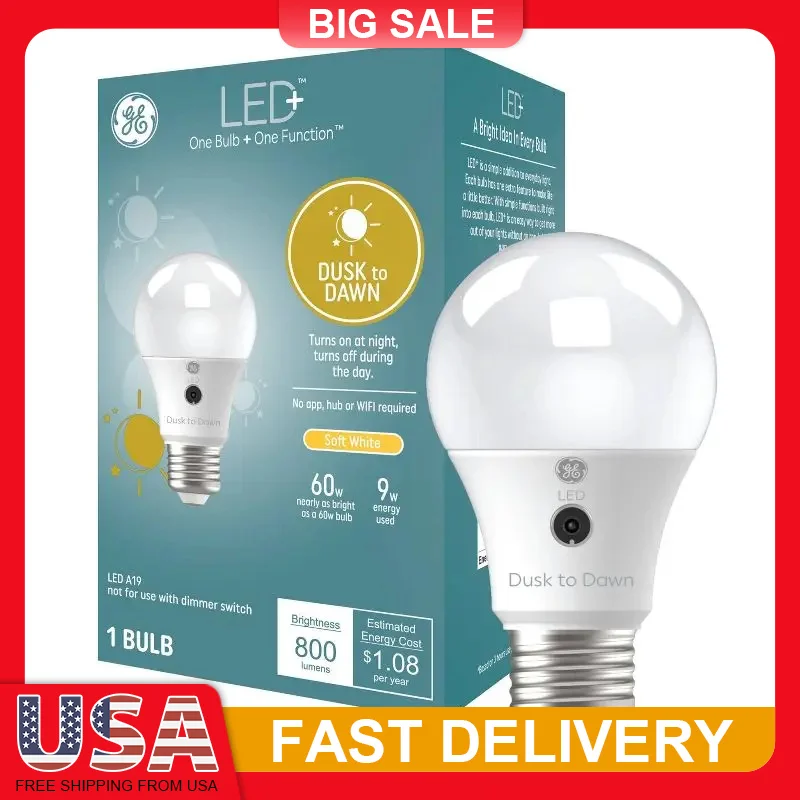 

Dusk to Dawn LED Light Bulb A19 60W 800 Lumens E26 Base Auto On/Off Outdoor Security Light Energy Saving Soft White 2700K