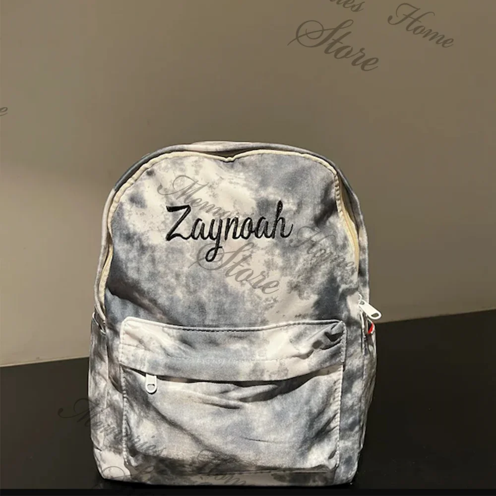 New Large Capacity Backpacks Embroidered Name Nylon Student Backpacks Custom Name Simple Campus Schoolbags Girls Boys Travel Bag