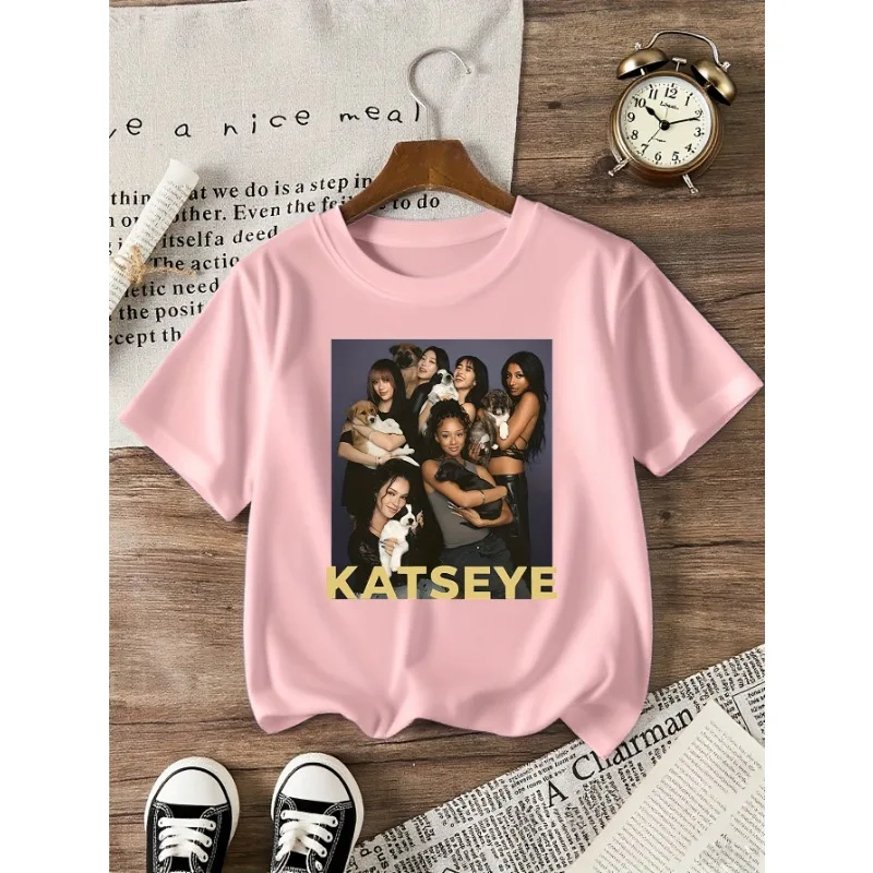Girls' Graphic T-shirt Suitable for Children Featuring KATSEYE Print Design Casual Short Sleeves Crew Neck