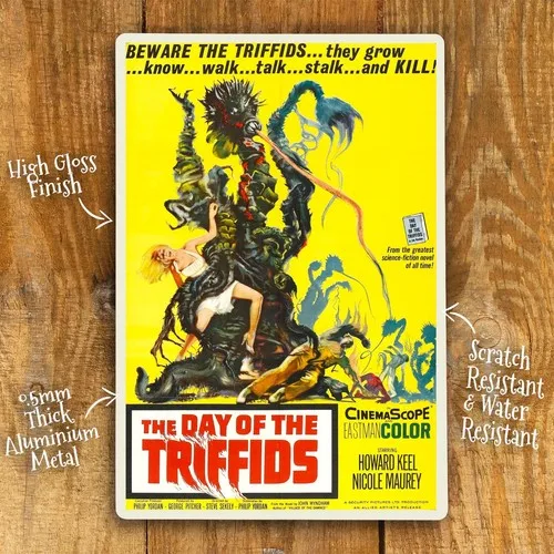 Póster de metal para decoración de pared del hogar, película de ciencia ficción del Día de los Triffids, años 50, 2 tamaños