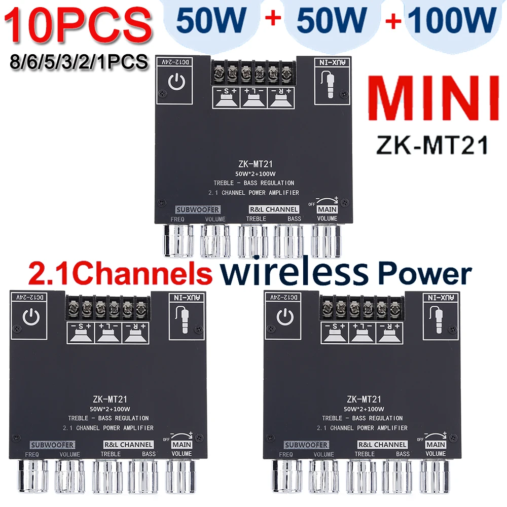 1-10PCS ZK-MT21 Power Amplifier Board 12V 24V Audio Stereo Bluetooth-compatible 5.02x50W+100W 2.1 Channel Subwoofer Digital AUX