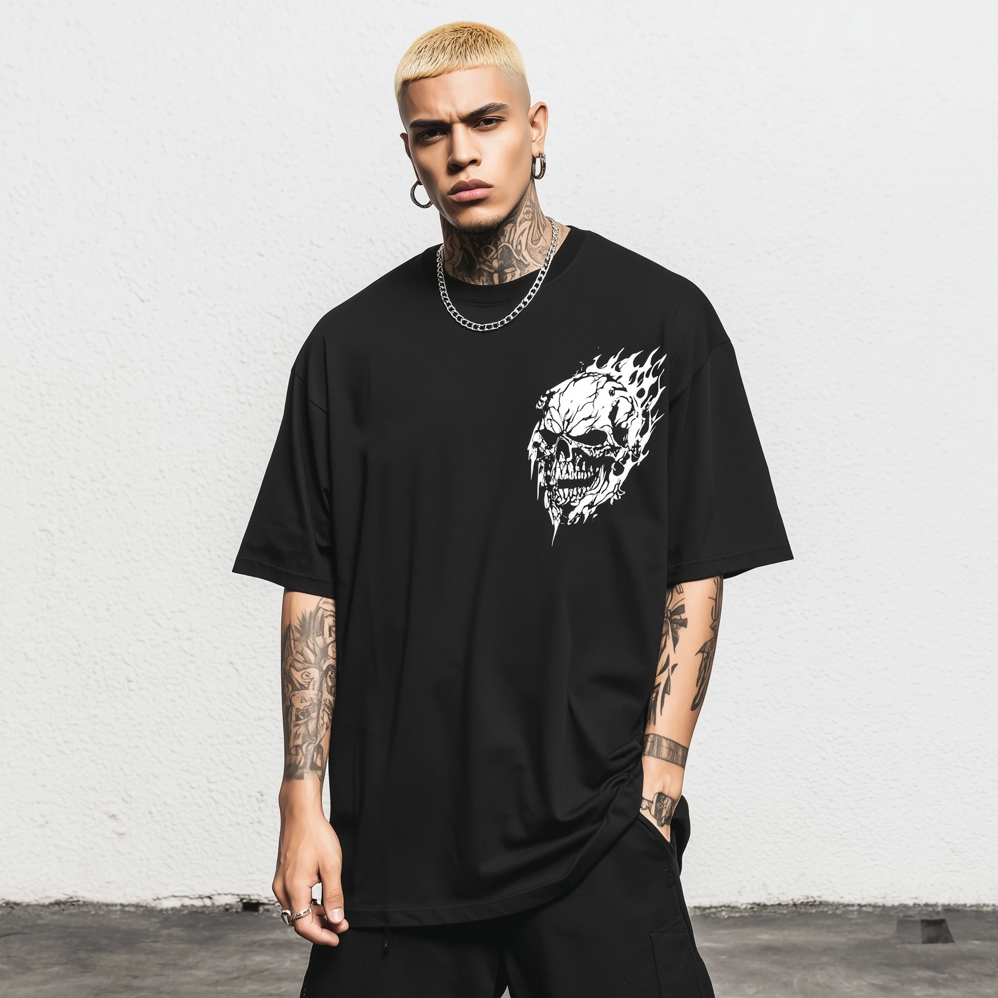 

Teevo Men's Oversized T-Shirt Abstract Skull Design Casual Streetwear