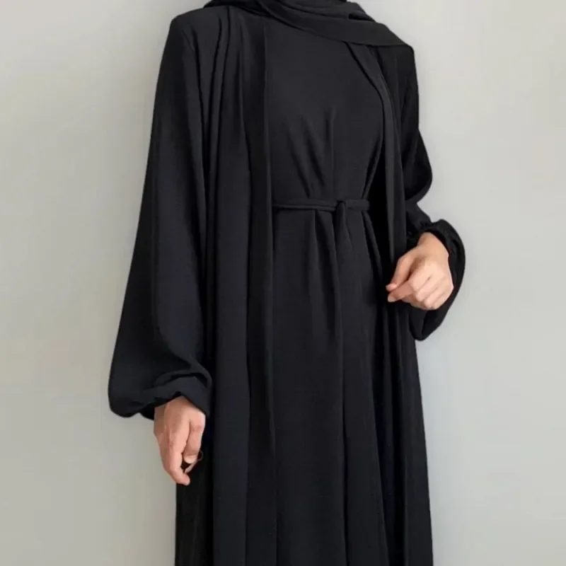 Abaya abierta de tela arrugada para mujer, conjunto de vestido largo interno, ropa islámica, vestidos musulmanes, caftán turco, Ramadán, Eid, nuevo