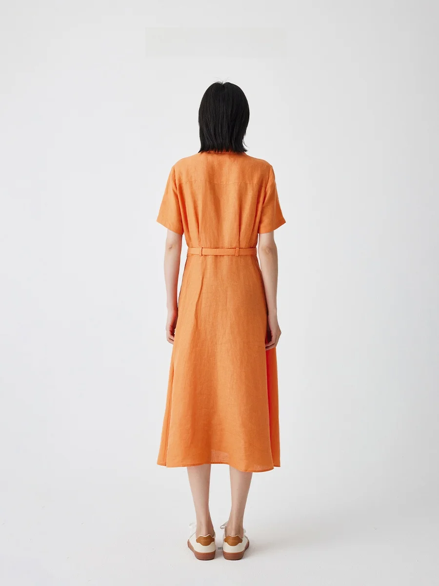 Ele Linen irt Dr Women's High Waist Belted Slimming Spring Summer Mid-Length Korean Sle A-Line Skirt Dr