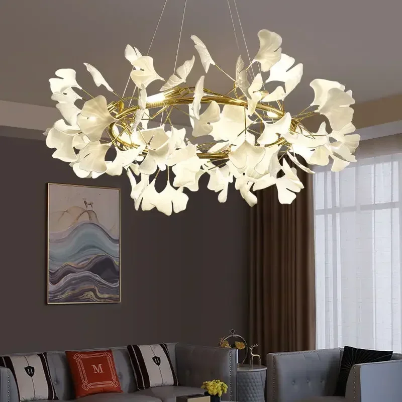 

Nordic Dining Table Chandelier for Living Room Decoration Led Lamp Ginkgo Leaf Acrylic Lampshade Design Hotel Lighting Fixtures