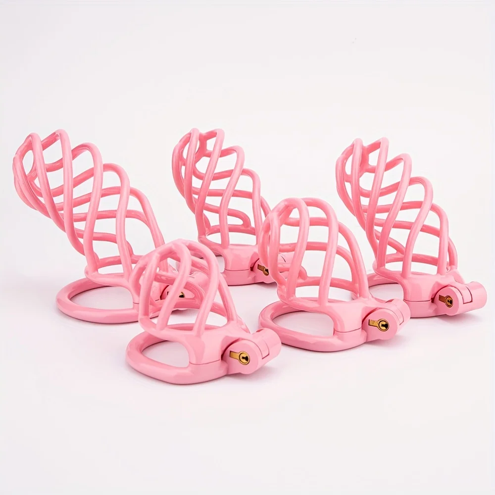Chastity Cages with 5 Penis Ring Male Chastity Lock BDSM Discipline Breathable Cock Cage Sex Toy for Men Couple Cuckold Cosplay