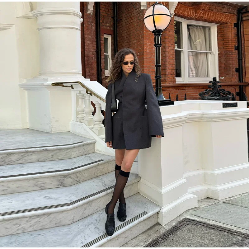 

Элегантное пальто с v-образным вырезом и талией, женское свободное однотонное пальто с карманами и длинными рукавами, женское пальто 2021, осенне-зимняя модная женская куртка