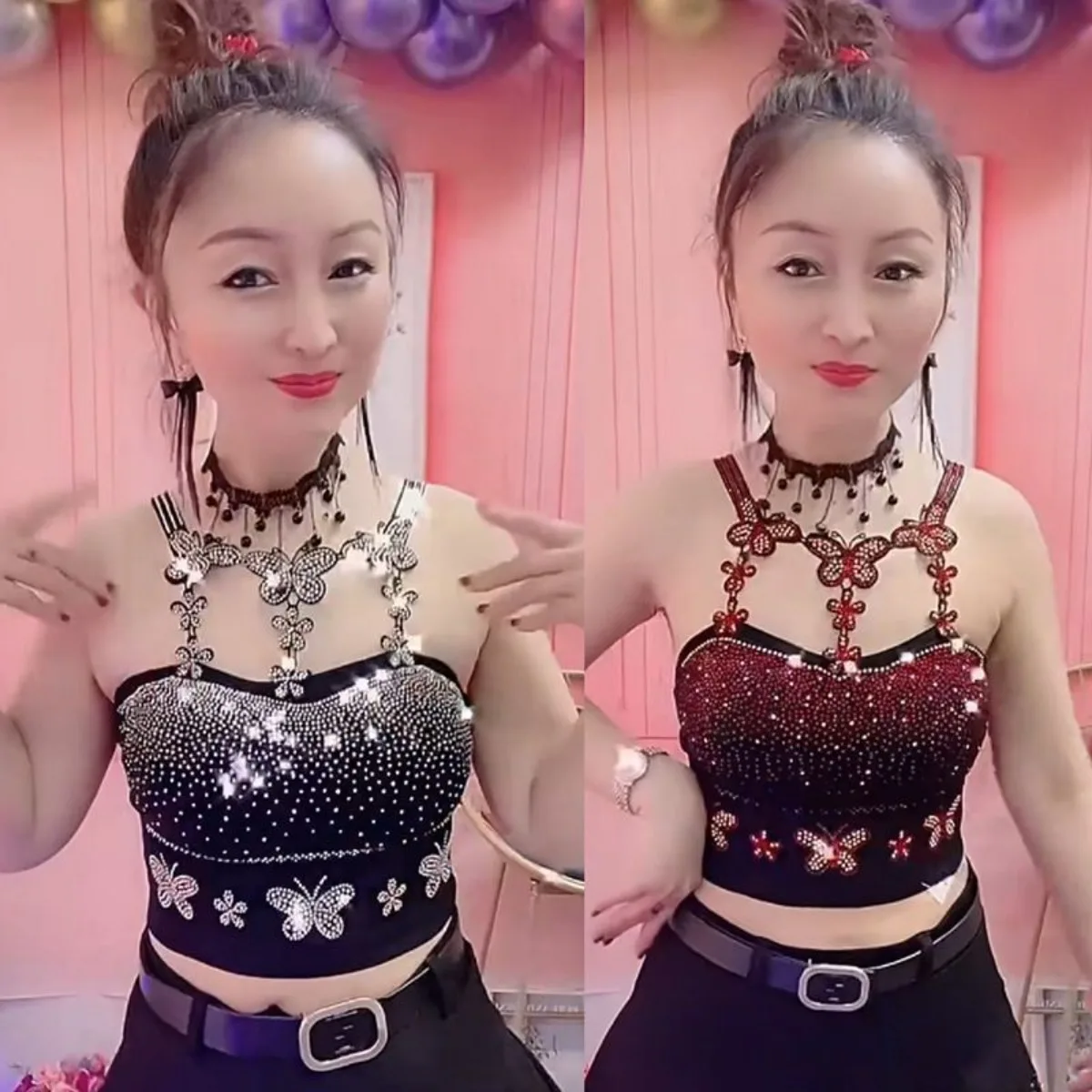 Butterfly Crystal Backless Crop Top - Sparkle Rhinestone Sports Cami, Going Out Vest for Women