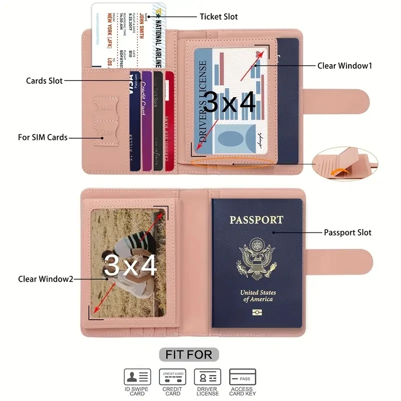 Waterproof Leather Passport Holder with Cute Buckle - Travel Book Cover Card Organizer for Men And Women Airplane Trip Accessory view 5