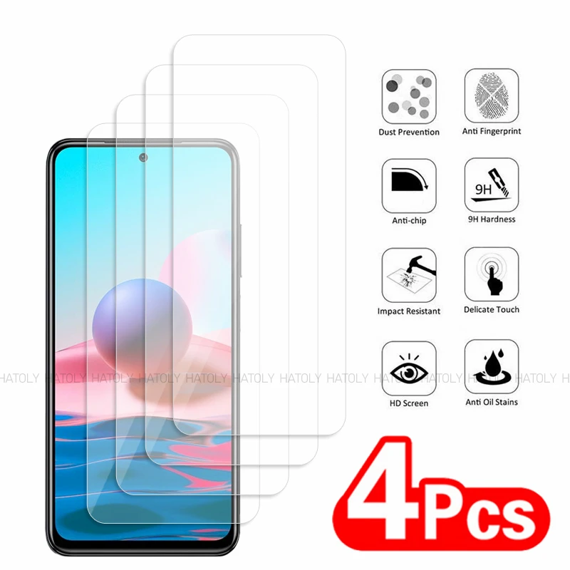 2/4PCS Screen Protector For Xiaomi Redmi Note 10 Tempered Glass Xiaomi Redmi Note 10 Full Glue Cover Glass Xiaomi Redmi Note 10