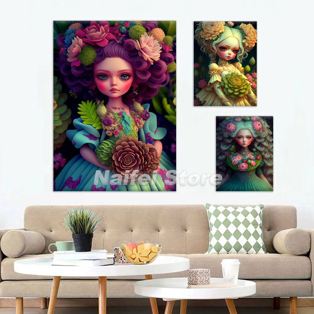 5D Diamant Schilderij Fantasie Cartoon Grote Ogen Bloem Meisjes Volledige Diamond Mozaïek Kunst DIY Borduren Home Decor Nieuwe Collectie 2023