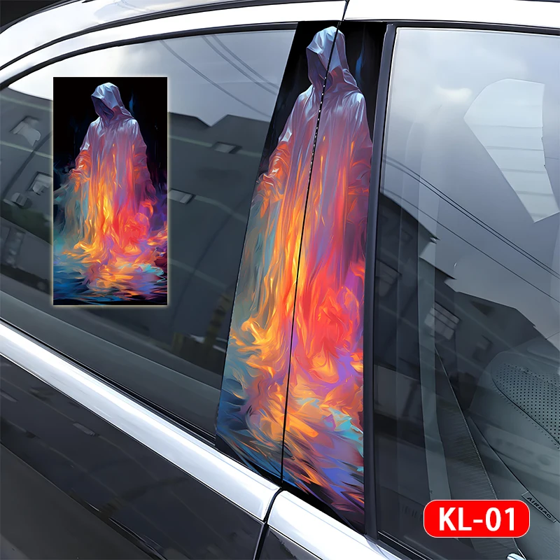 

2pcs Horror Burning Ghost Vinyl Stickers - Waterproof DIY Sunscreen Stickers for B-Pillars and Doors