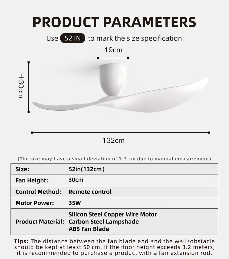 FUMANJIA 52-Inch Low-Profile Ceiling Fan for Home – No Light, Remote — detail 9