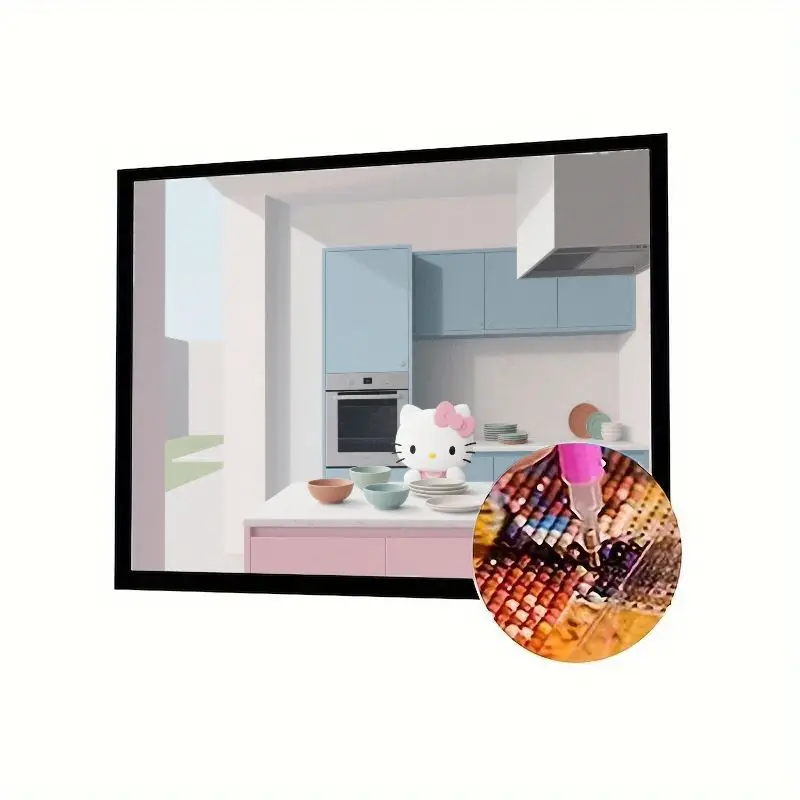 

1PC Hello Kitty Modern Kitchen Scene 5D Diamond Painting Kit - Adorable Cartoon Cat Full Drill Crystal Rhinestone Art DIY Craft