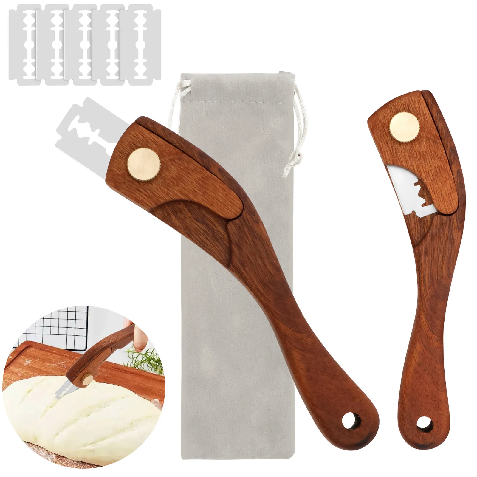 Cuchillo de puntuación de pan con cuchillas de acero inoxidable, cuchillo para masa, cuchillo de puntuación de masa, pan cojo para masa fermentada, herramienta para hornear pan