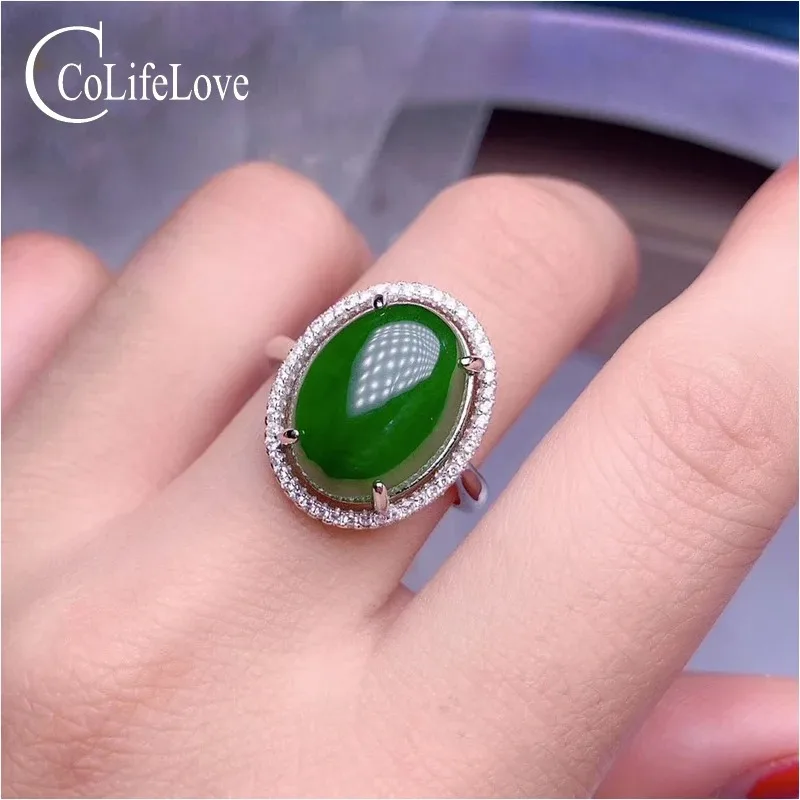 Classic 925 silver green jade ring 12mmx16mm natural jade ring for party