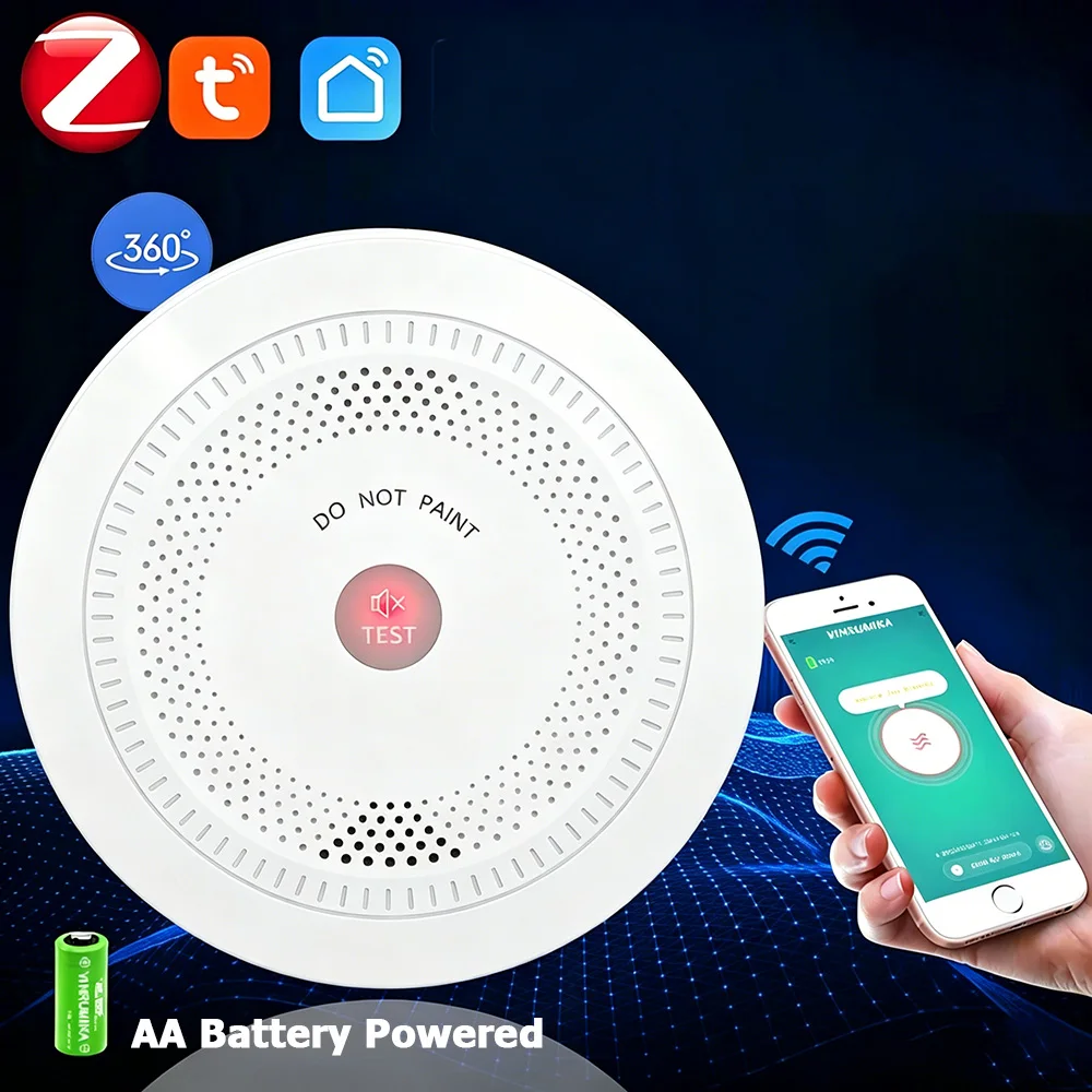 zigbee-煙探知機-家庭用スマート煙警報器-火災探知機-10-年間のセンサー寿命-単三電池式-ce-アパートレンタル用