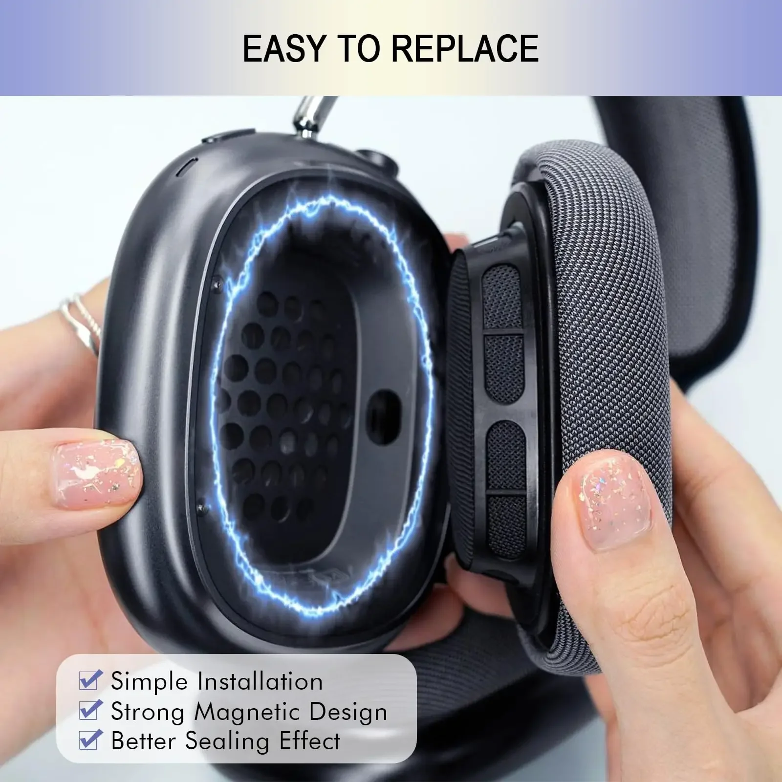 وسائد أذن بديلة من NUNUVV لسماعات AirPods Max 2024 وسادات الأذن/وسائد الأذن أجزاء إصلاح غطاء للأذنين،