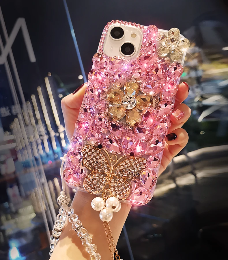 Luxury Crystal Diamond Butterfly Bling Cases For Samsung Galaxy S23Ultra S8 S9 S10 S21 S22 Plus S24 FE Note 9 10 20 Ultra Cover