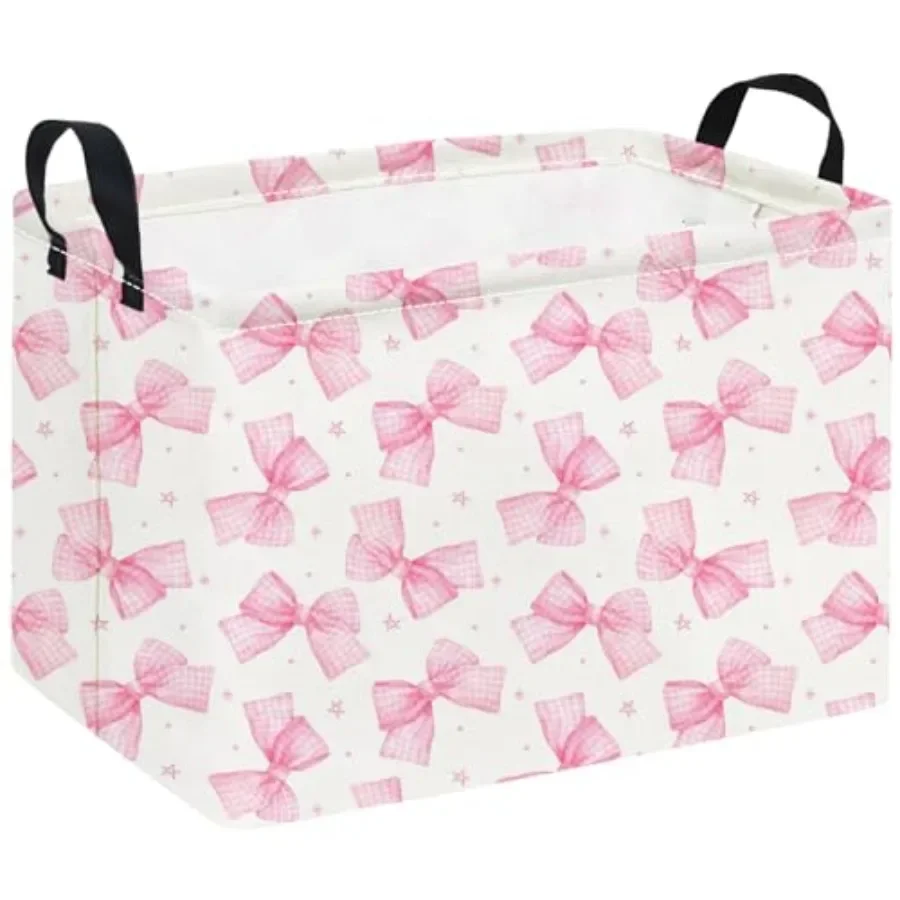 

Rectangular Storage Basket Waterproof Storage Bin for Bedroom Collapsible Bin Books Box Basket Room Decor Pink Bowknot