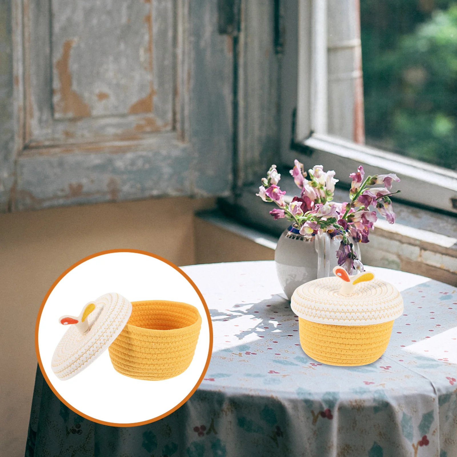 

Cotton Rope Storage Basket With Lid Large Round Woven Organizer For Home Office Bathroom Decorative Boxes For Storage