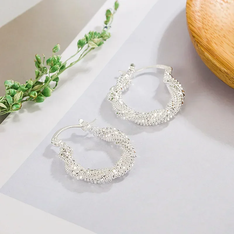 Wholesale Silver Color Irregular Scrub Hoop Earrings Unique Babysbreath Europe America Ear Buckle Earring Female Summer Jewelry