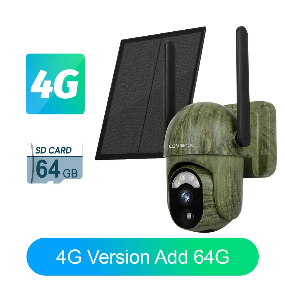 LS VISION 4G SIM Draadloze beveiligingscamera op zonne-energie Buiten Wifi 2K HD Video Nachtzicht Mens- en dierendetectie Alarm