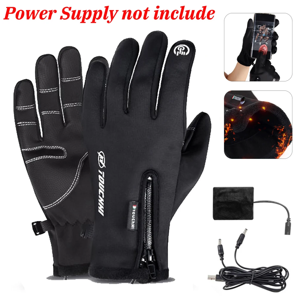 USB Heated Gloves Windproof Cold Weather Heating Gloves Touch Screen Motorcycle Gloves Winter Hand Warmer for Skiing Cycling