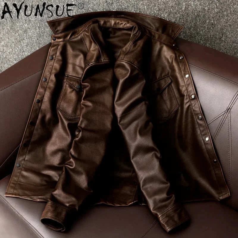 AYUNSUE High Quality Genuine Leather Jacket Men Spring Autumn 2024 Sheepskin Coat Plus Size Mens Jackets Vintage Veste Homme