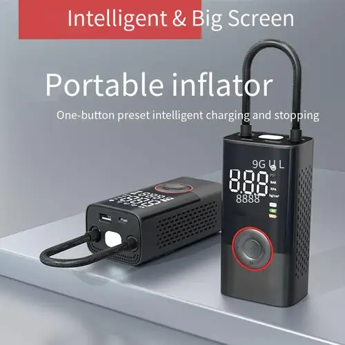 Compresor de aire portátil con pantalla dual: arrancador de batería de coche inalámbrico con función de banco de energía