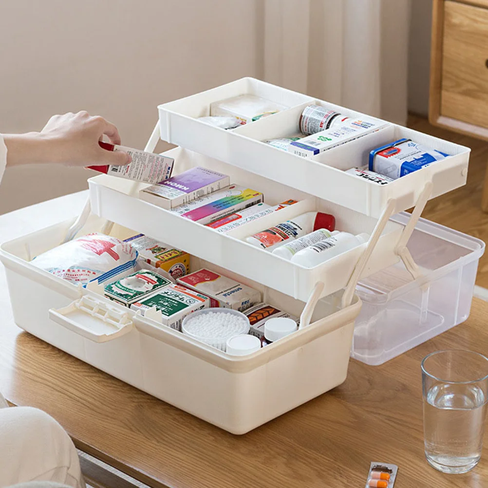 1Pcs Multi Layer Medicine Storage Box Organizer with Handle and Safety Clasp for Home School and Kindergarten Use