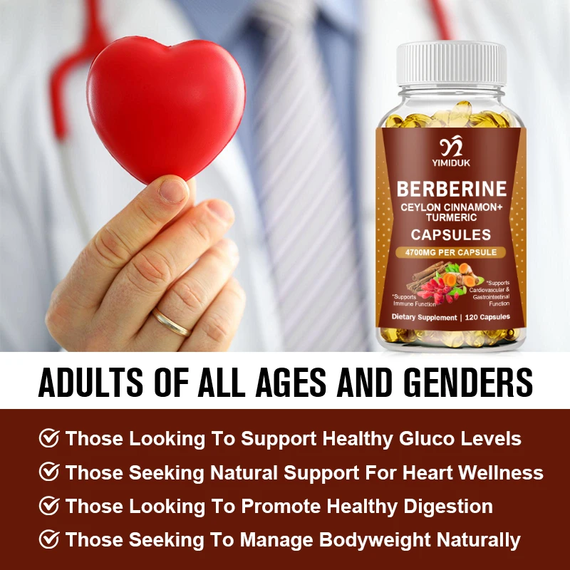 Berberine-Premium Supplement Capsules, Suporta a saúde do coração, Sistema imunológico, Comida saudável