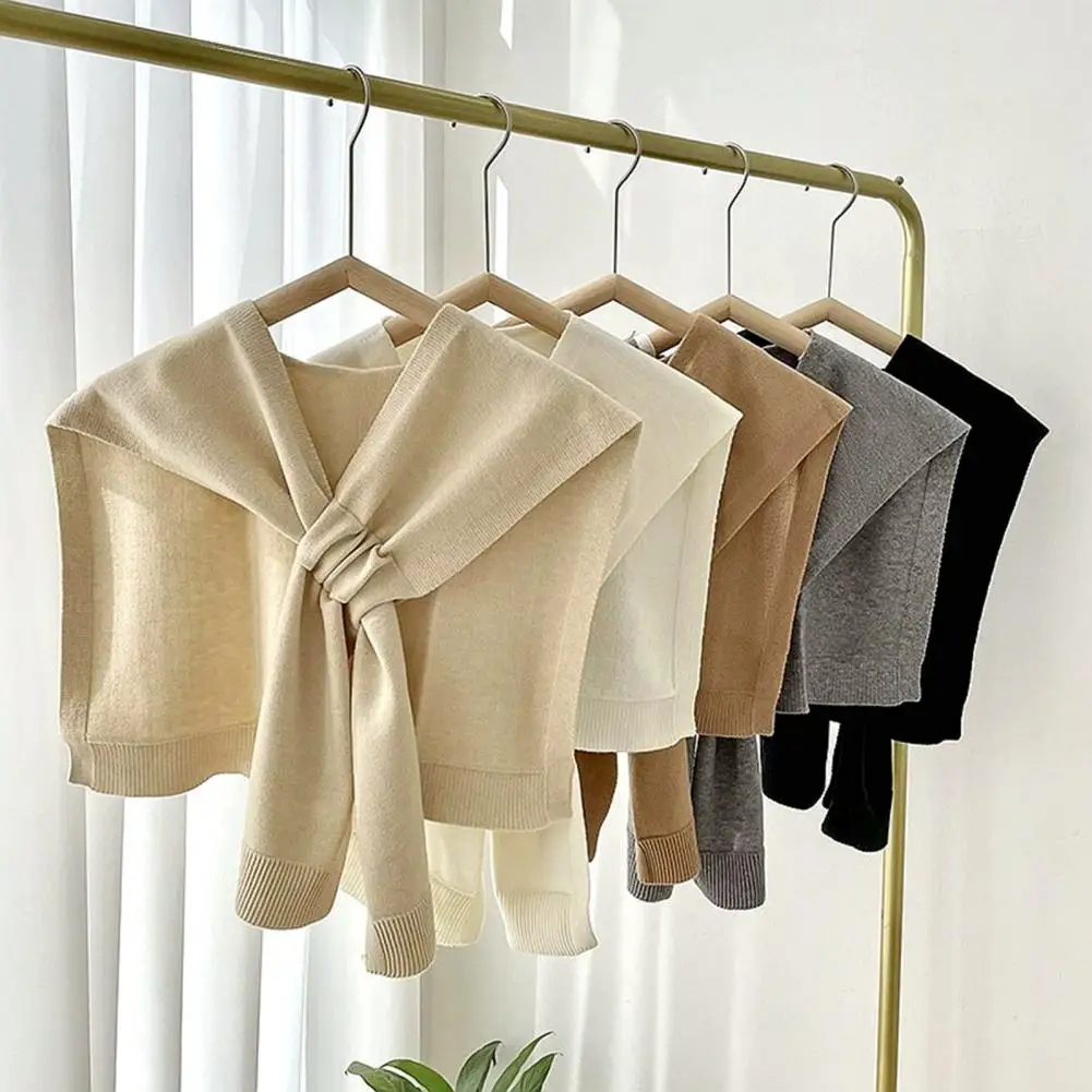 

Women Shawl Knitted Thick Solid Color Thermal Soft Keep Warm Fake Cross Sleeve Fall Winter Summer AC Shoulder Wrap Women Clothes