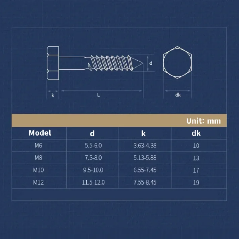 1~5pcs M6 M8 M10 M12 External Hex Head Self Tapping Screw 304 Stainless Steel  Outside Hexagon Head Wood Bolts Length 30-150mm