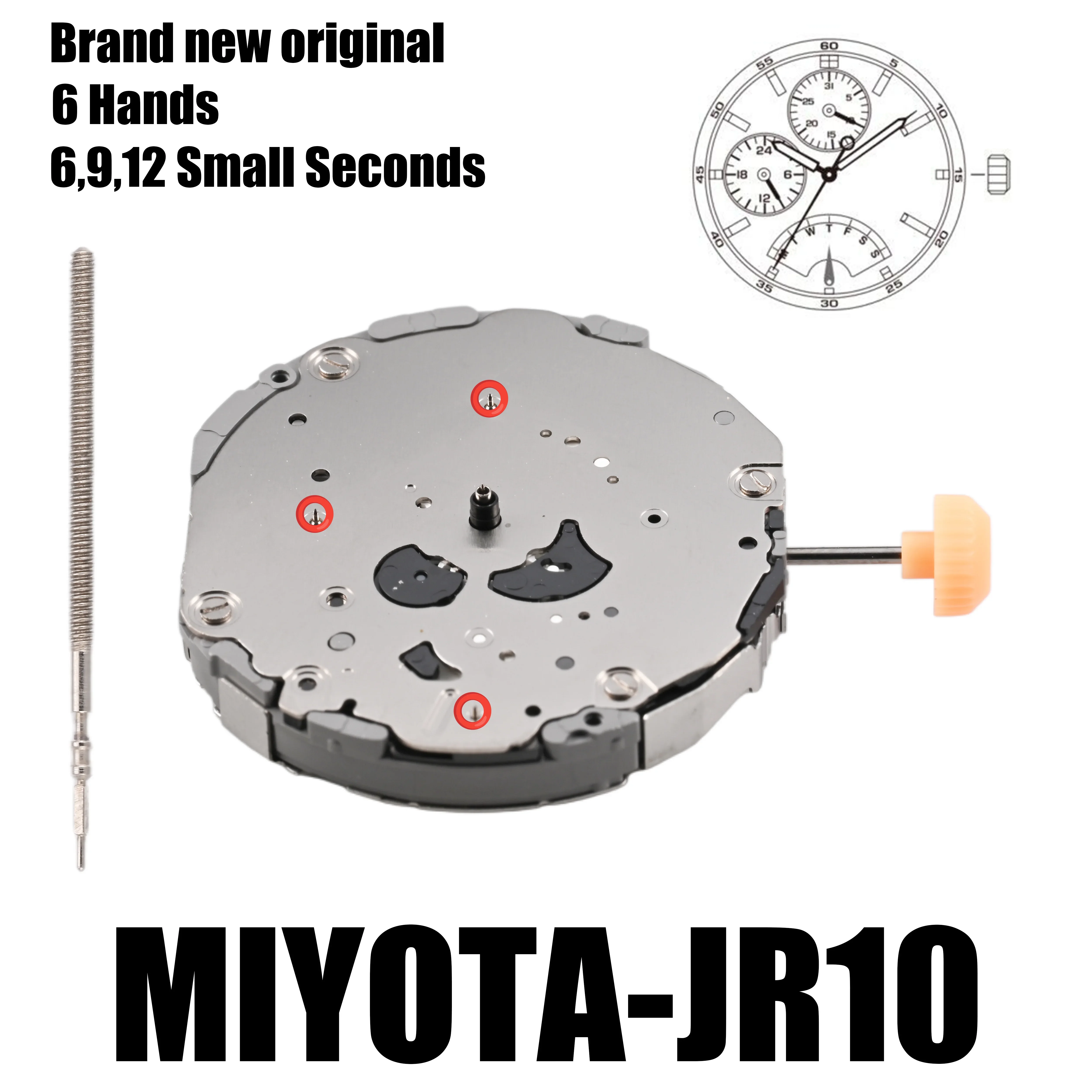 Origina JR10 Movement Miyota JR10 Movement 6 Hands 6,9,12 Small Seconds Date hand at 12:00/24 hour at 9:00/Retrograde day at 6