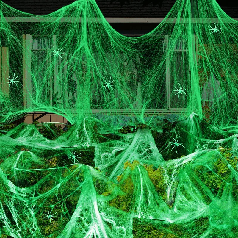 Halloween Decor Halloween Glowing Spider Web Decor with Fluorescent Cobwebs & Creepy Spiders for Haunted House Horror Scenes