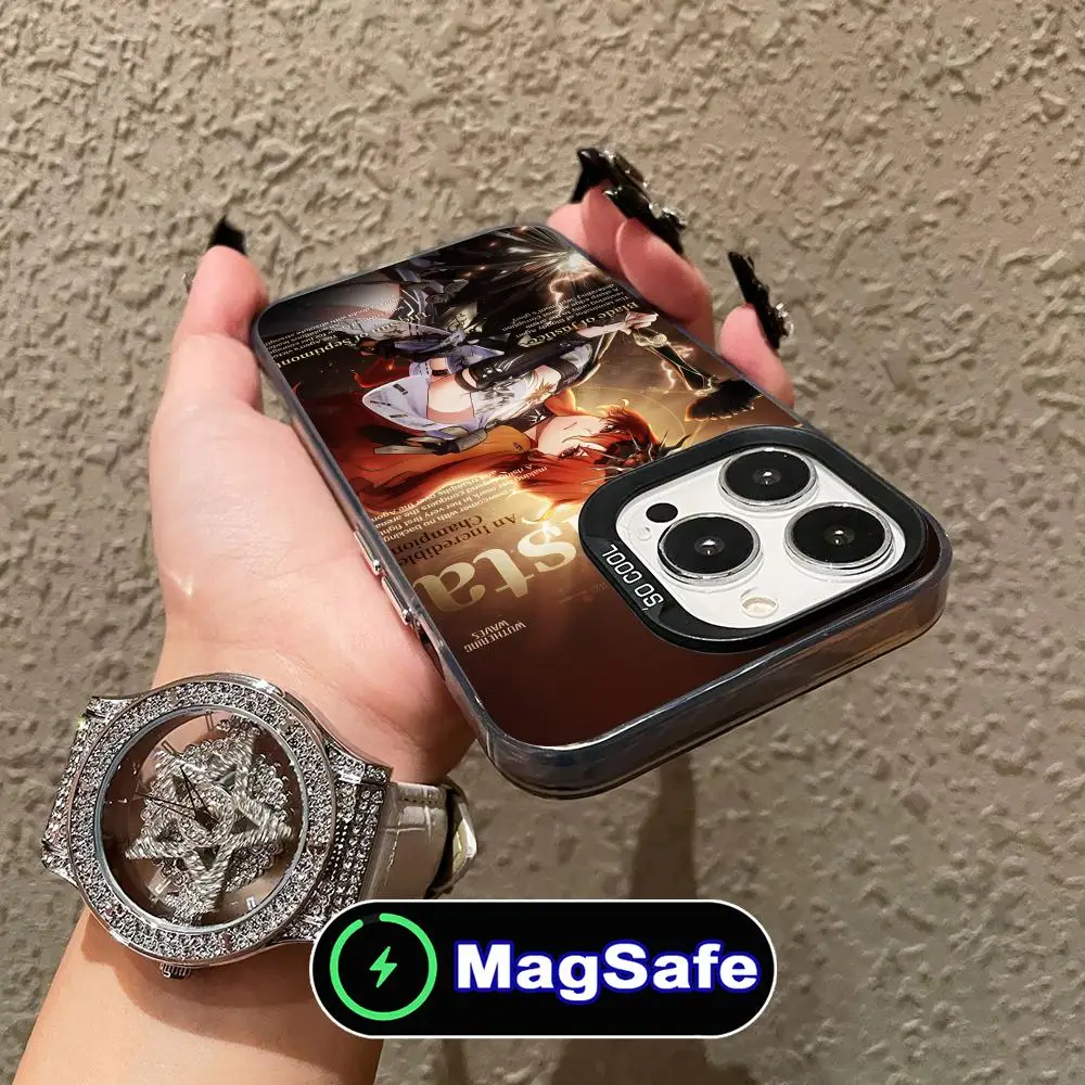 

Чехол для телефона Wuthering Waves Augusta для iPhone 16, 15, 14, 13, 12, 11 Pro Max Plus, полупрозрачный цветной чехол MagSafe, красивая роскошь