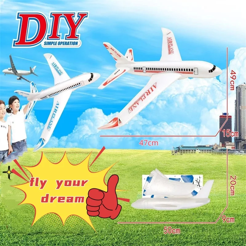 JJ 49CM Children's Hand-Thrown EPP Foam Glide Model Toy Outdoor Throwing Assembled Passenger Plane Stickers