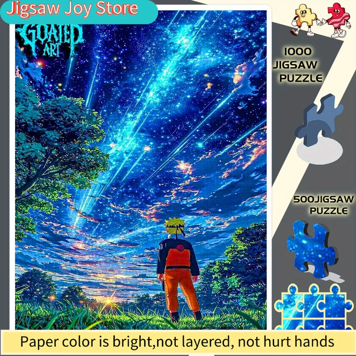 

Paper Puzzle, DIY Jigsaw Puzzles for Adults, Large Starry Sky Anime Character Gazing at Meteor Shower - Perfect for Home Decor