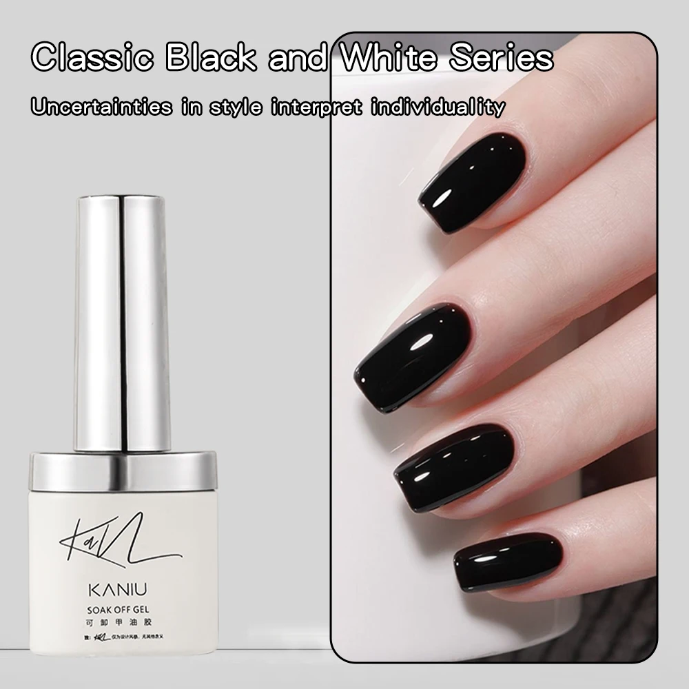 Kaniu 6ml Schwarz-Weißer Nagellack-Kleber, einfarbiger, malbarer Gel-Nagellack für Zuhause, Salon, Nagelkunst, DIY, Winter, für coole Mädchen