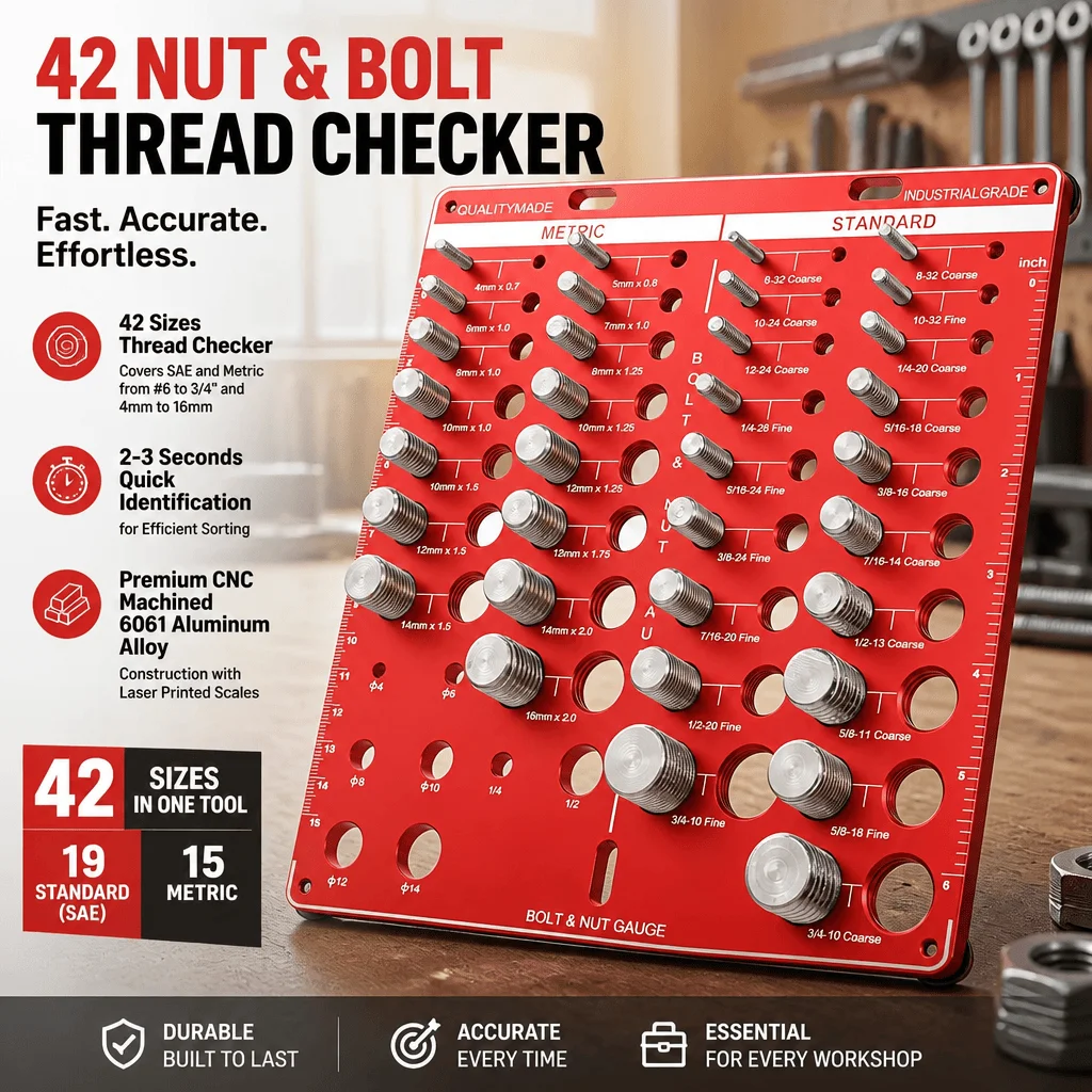 Thread Checker 42 Sizes Bolt Nut Identifier SAE Metric Thread Gauge CNC Aluminum Drill Gauge Hardware Measurement Tool For