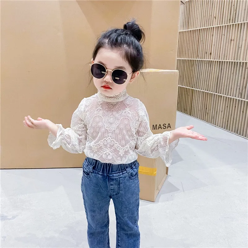 Baby Girl Princess Lace Shirt Infant Toddler Child Tshirt Long Sleeve Girl Blouses Top Spring Autumn Summer Baby Clothes 1-7Y